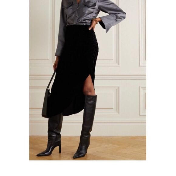 Veronica Beard Herst Satin Velvet Midi Skirt Emerald 2 NWT $548 - Picture 4 of 9